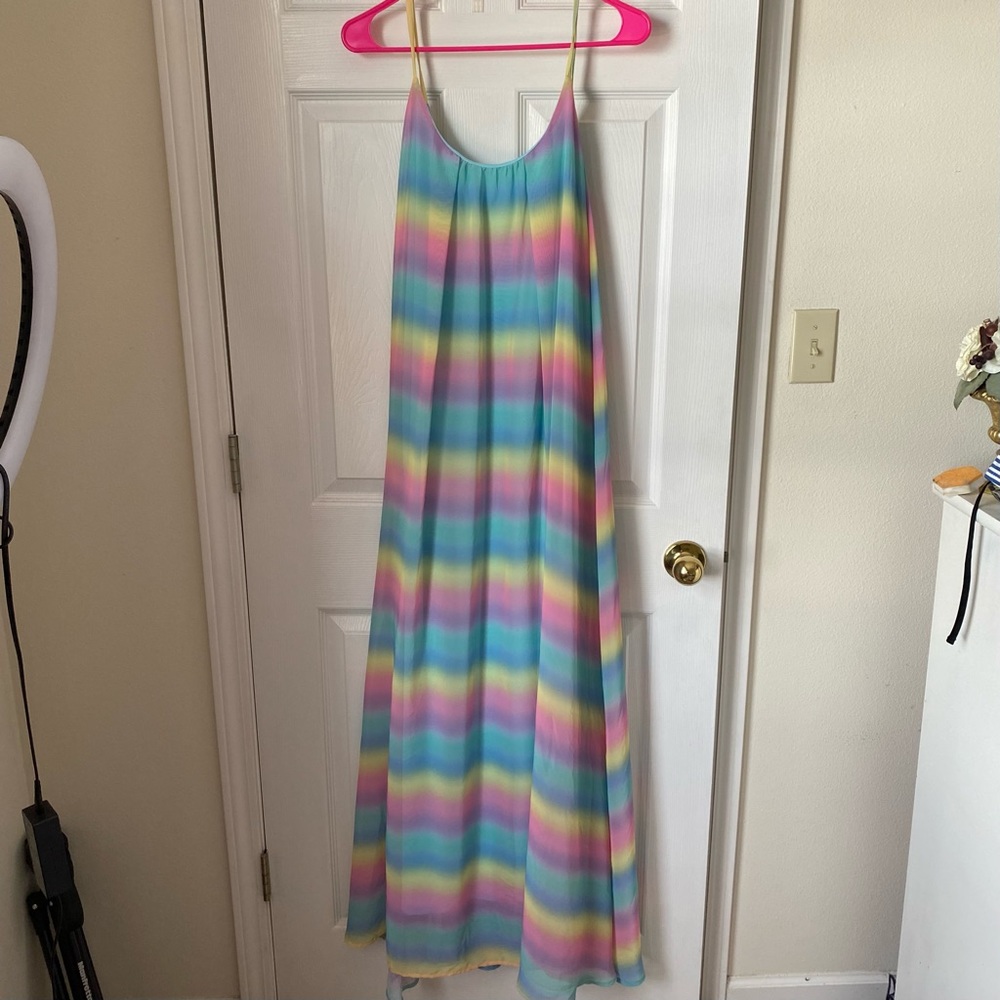 Adrienne rainbow maxi dress womens size small multicolored resort cruise beach
